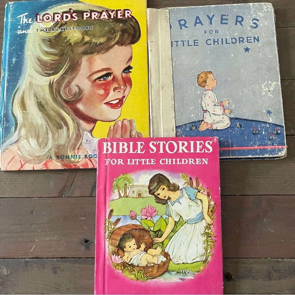 Antique Vintage Children’s Prayer Books Colorful Hardback Books‎ Set of 3